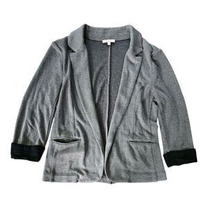 Skies Are Blue Asa Knit Blazer L Gray 3/4 Sleeves Contrast Cuffs Casual Career